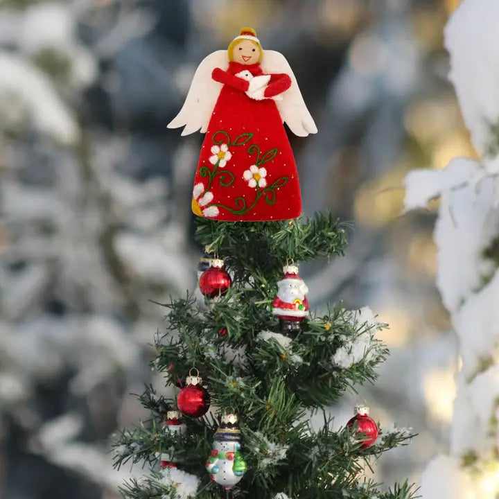 Red Wool Angel Tree Topper