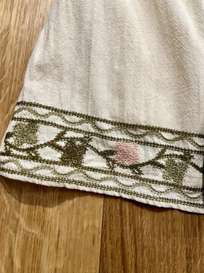 Floral Embroidered Button-Up Cream Dress