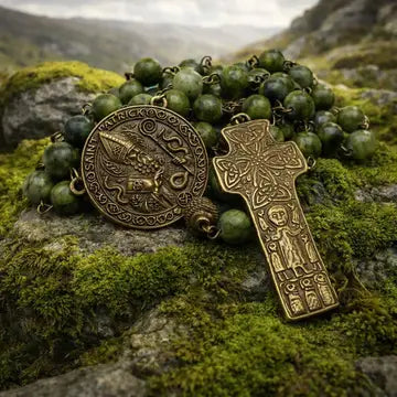 Rosary - St. Patrick - Green Jade - Brass