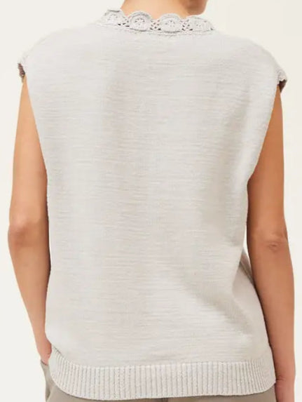 Gray Crochet Trim Sweater Vest