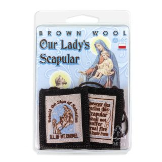 Scapular - Brown - Wool - Our Lady of Mount Carmel - Deluxe Packaging