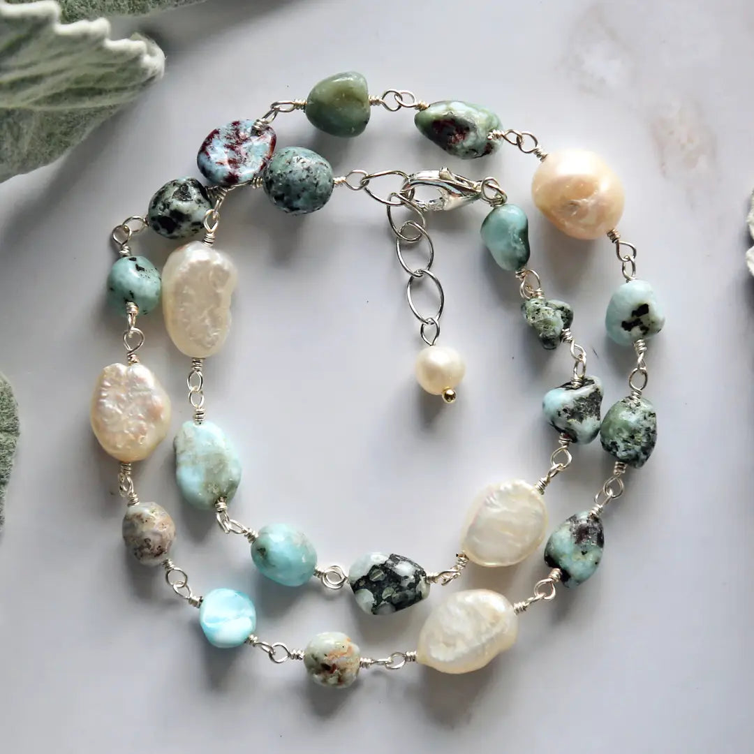Larimar & Pearl Choker/Bracelet