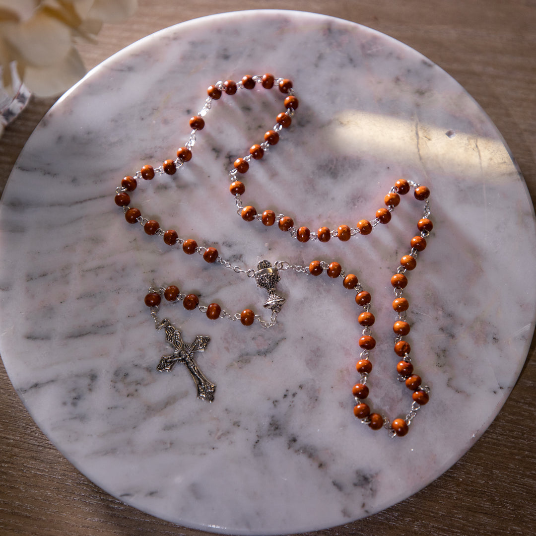Rosary - First Communion - Brown Wood