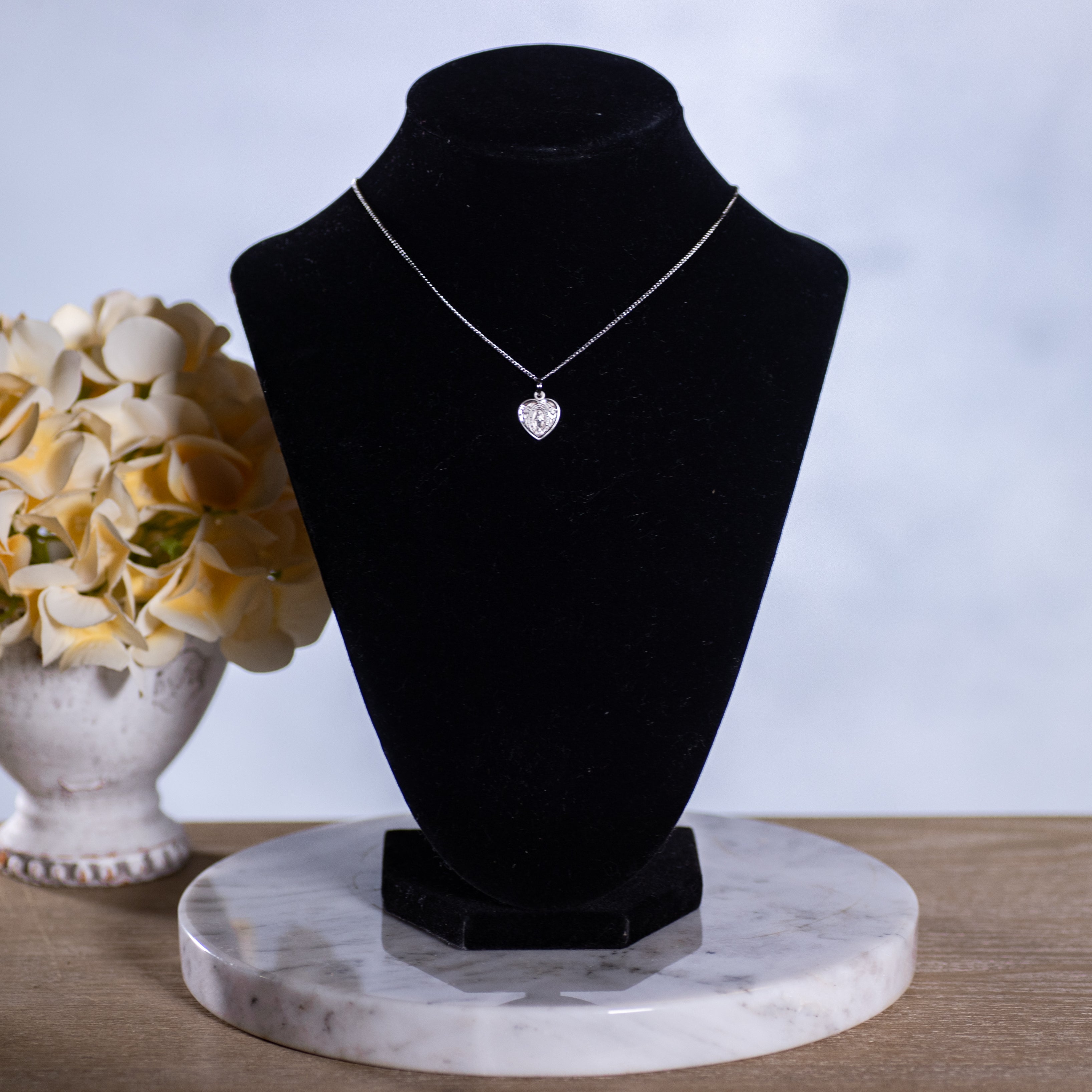 Pendant - MM - Heart Shaped - SS - 18" Rhodium Plated Chain