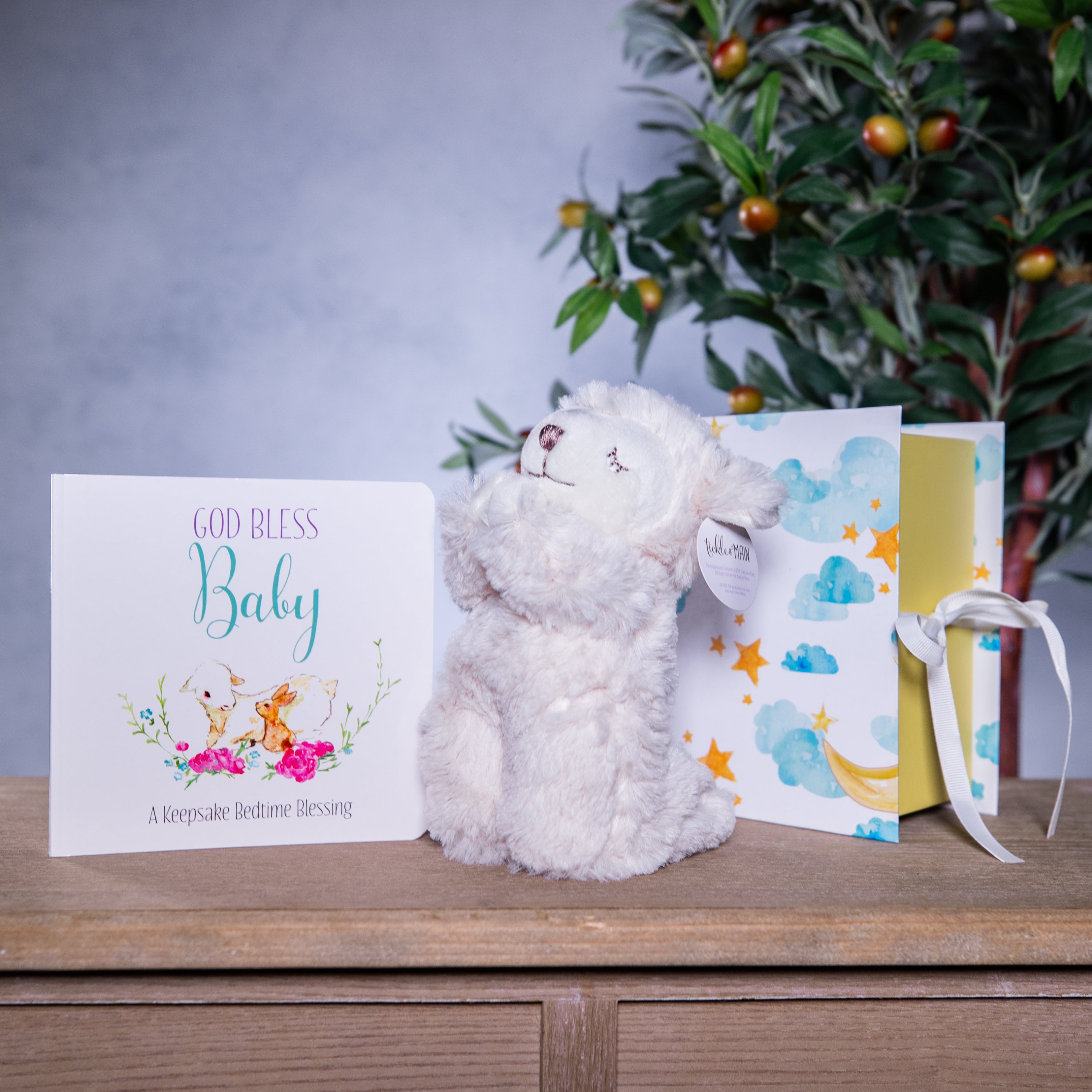 Plush Gift Set - God Bless Baby - Book - Praying Lamb
