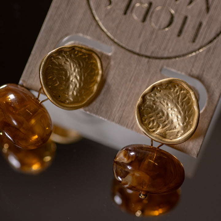 Earrings - Amber Swirl - Geometric - Gold - Stud
