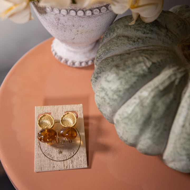 Earrings - Amber Swirl - Geometric - Gold - Stud