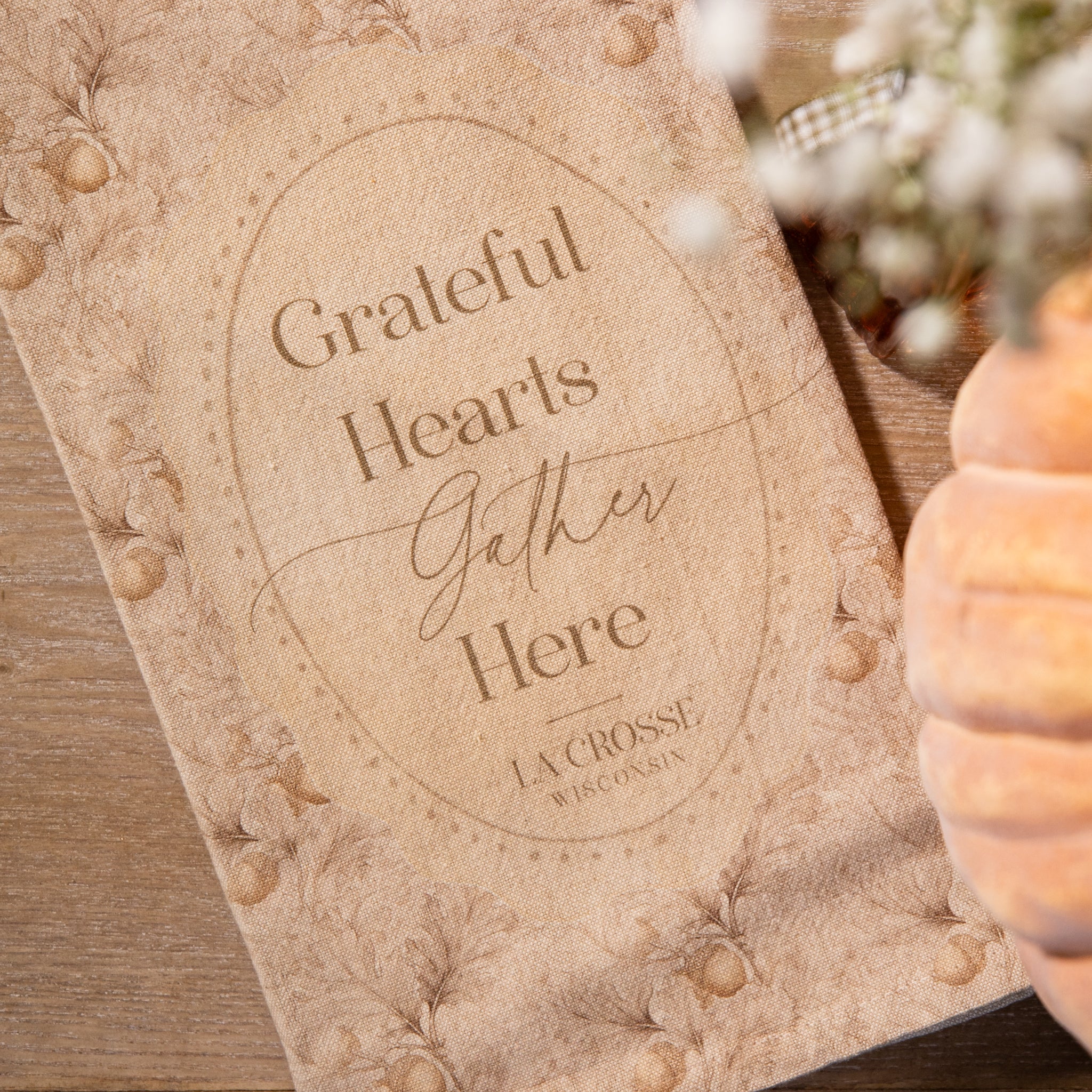 Towel - Grateful Hearts Gather Here - Natural - Cotton