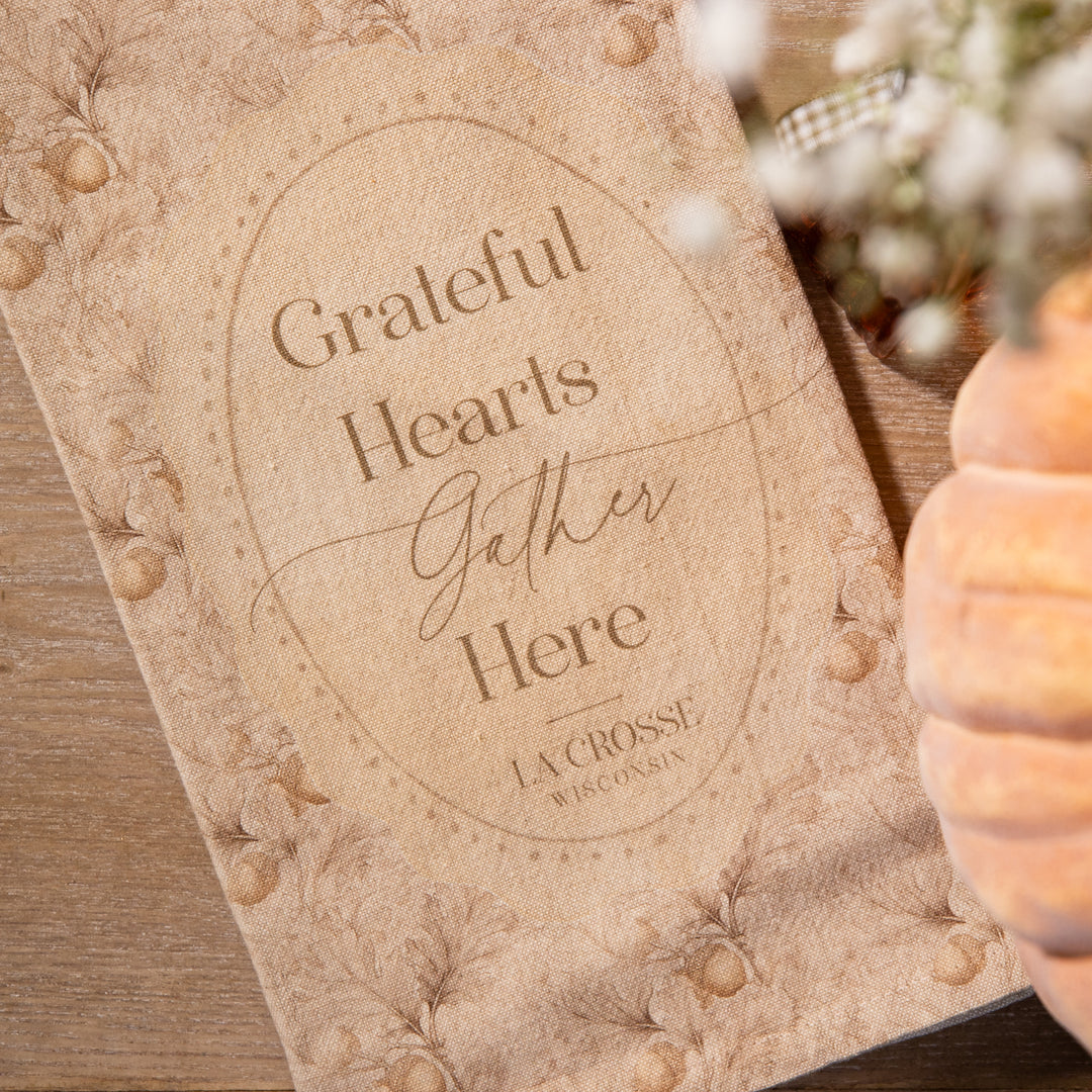 Towel - Grateful Hearts Gather Here - Natural - Cotton