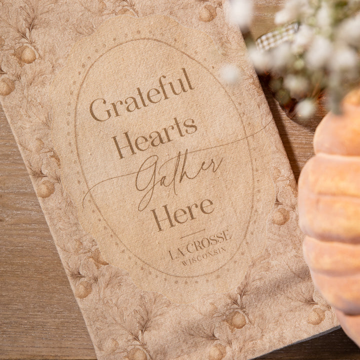Towel - Grateful Hearts Gather Here - Natural - Cotton