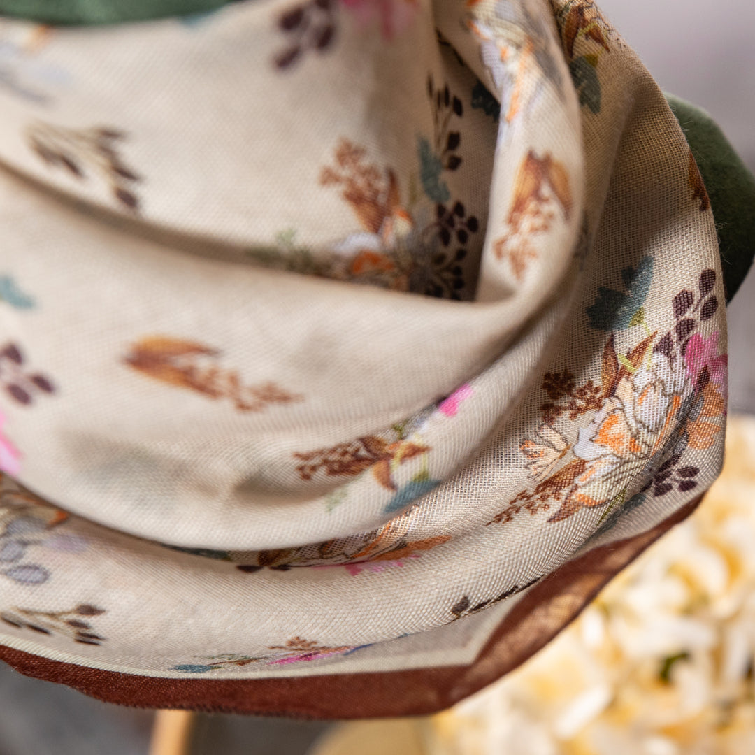 Scarf - Floral - Brown/Beige - Multifunctional - Square