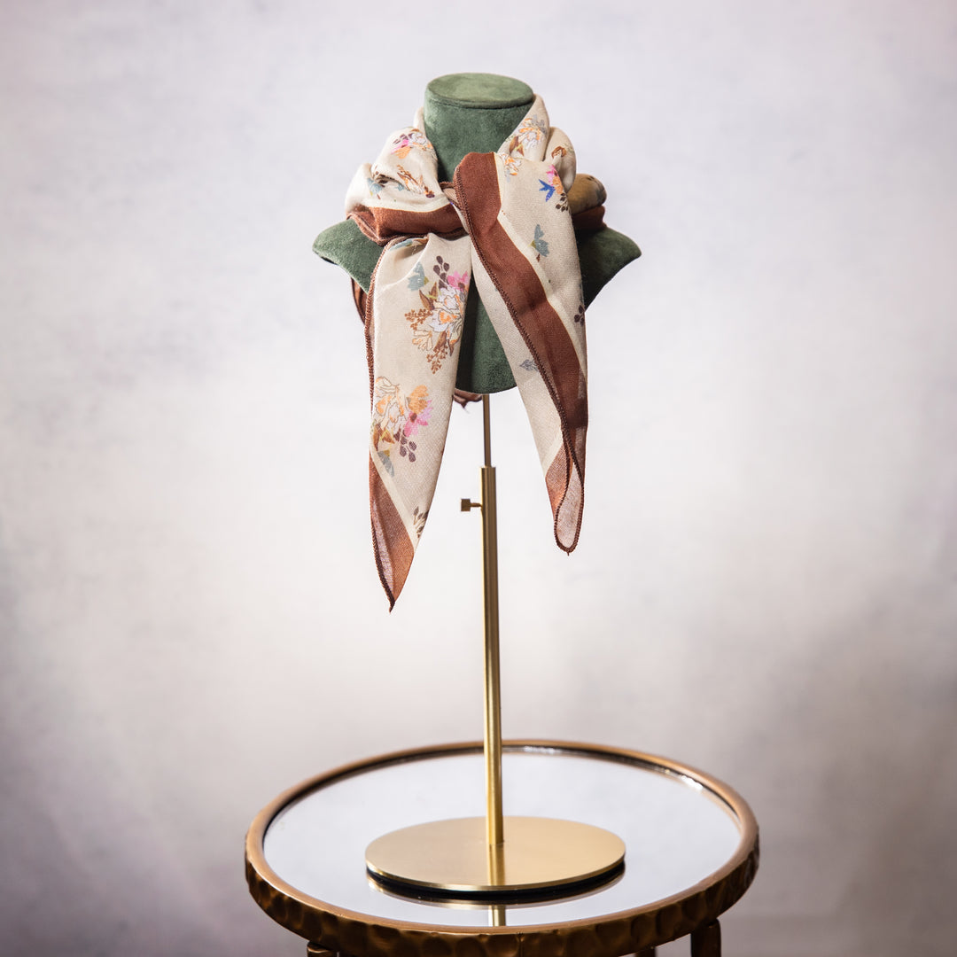 Scarf - Floral - Brown/Beige - Multifunctional - Square