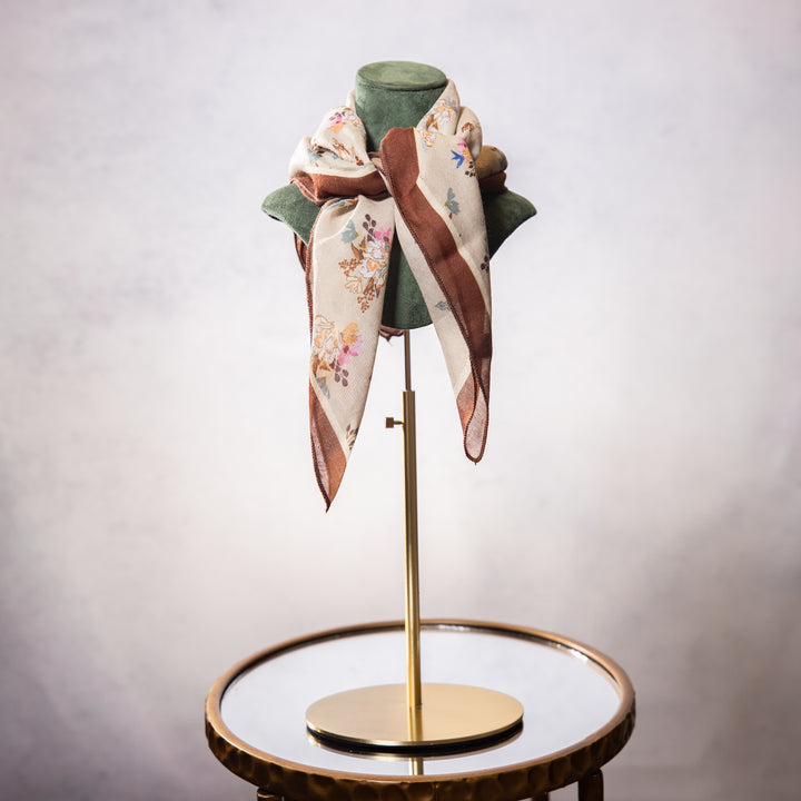Scarf - Floral - Brown/Beige - Multifunctional - Square