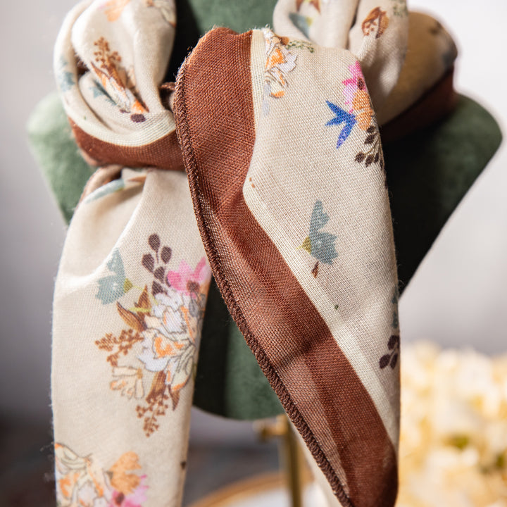 Scarf - Floral - Brown/Beige - Multifunctional - Square