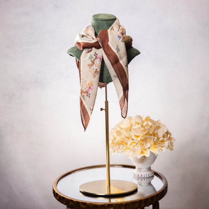 Scarf - Floral - Brown/Beige - Multifunctional - Square
