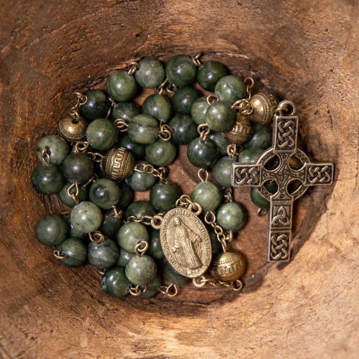 Rosary - Celtic Cross - Green Jade