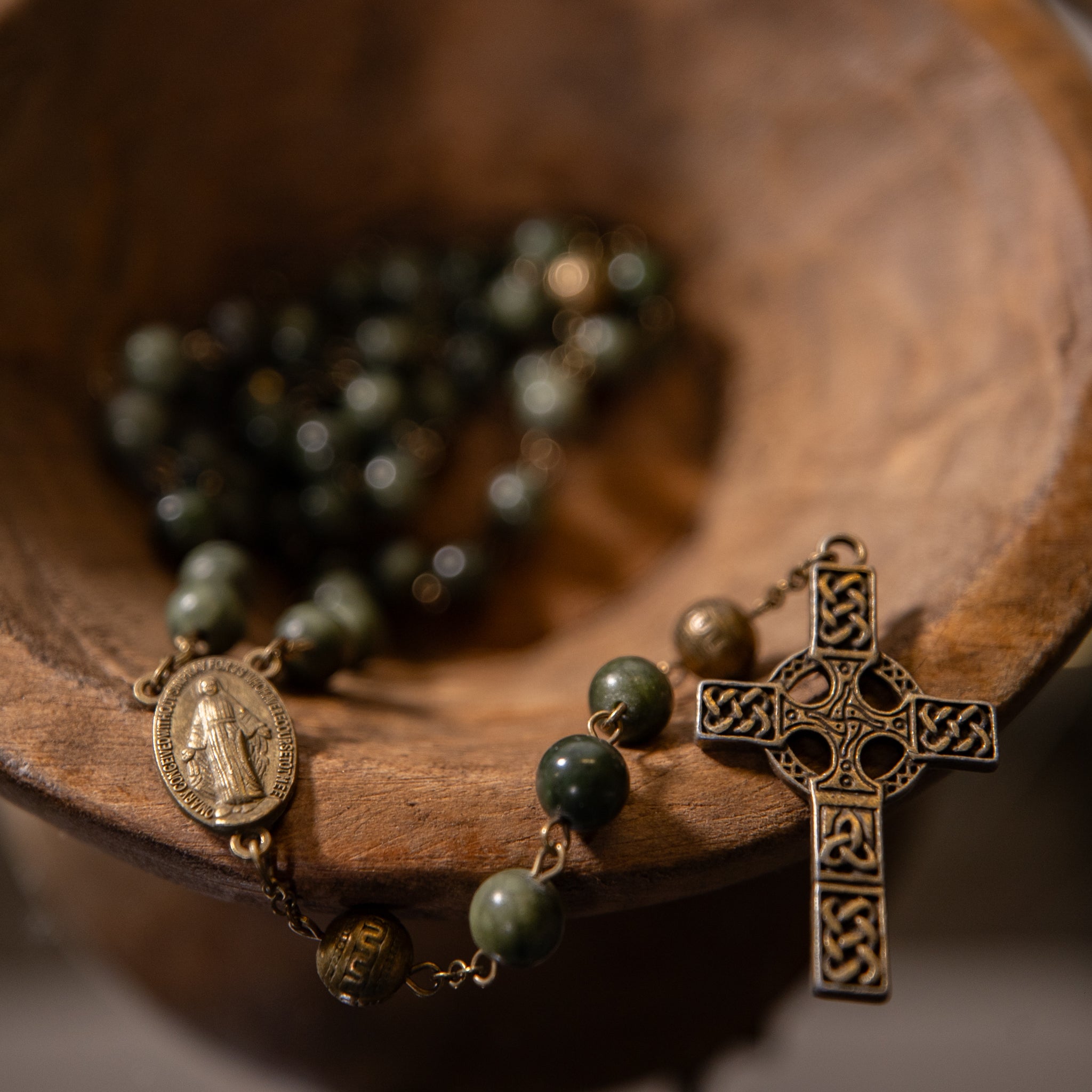 Rosary - Celtic Cross - Green Jade