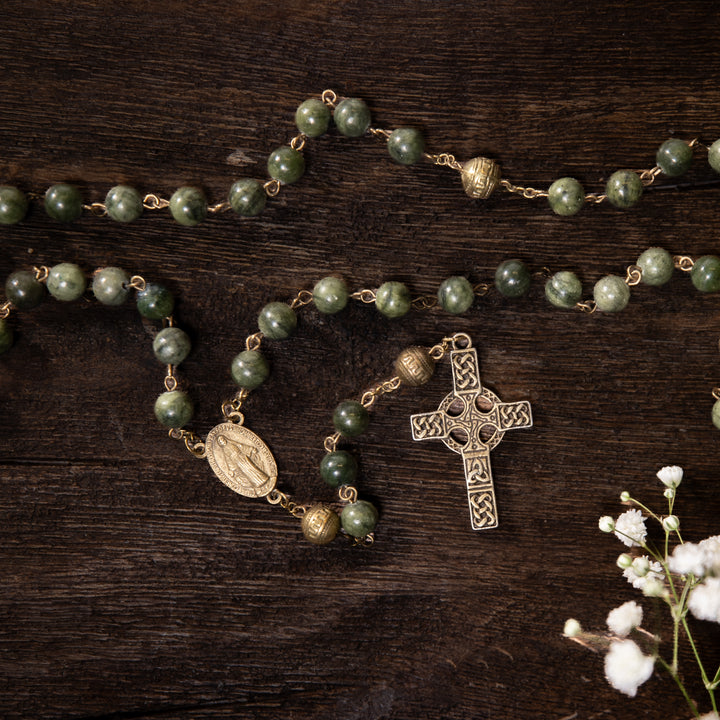 Rosary - Celtic Cross - Green Jade