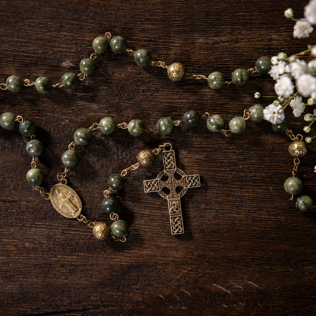 Rosary - Celtic Cross - Green Jade