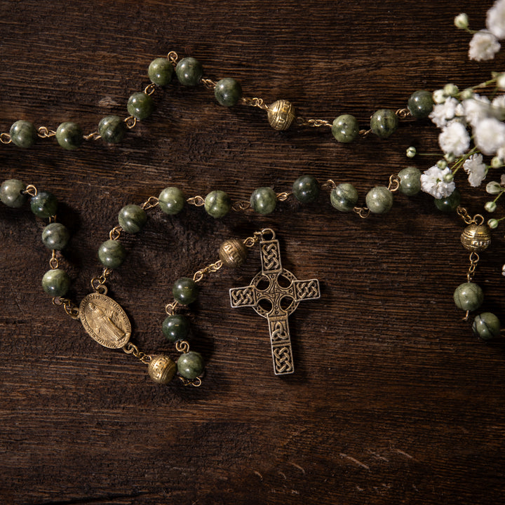 Rosary - Celtic Cross - Green Jade