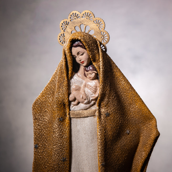 Statue - Madonna &amp; Child - Gold - Burlap - Sculpture