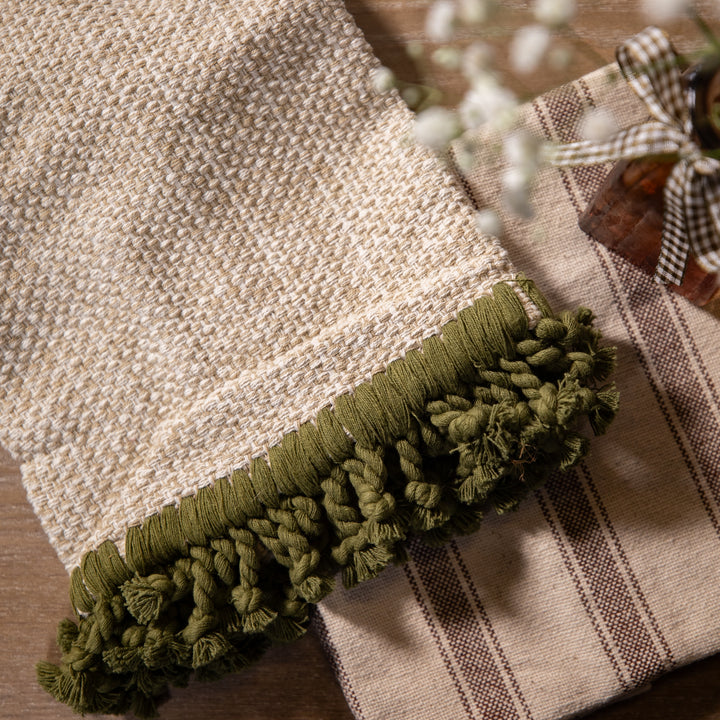 2pc Towel Set - Green Tassel
