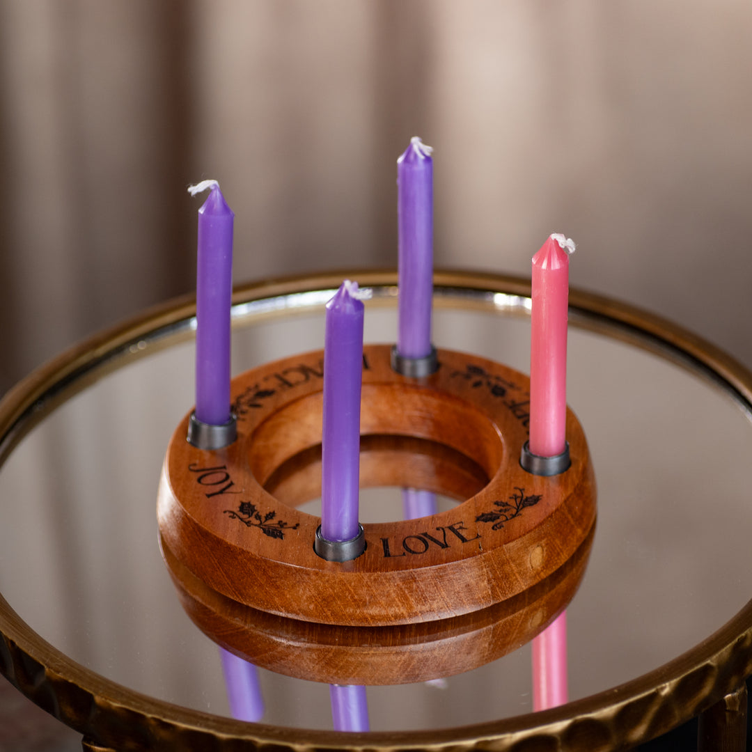 Advent Candle Holder - Mini - Cedar - Engraved - Candles Included