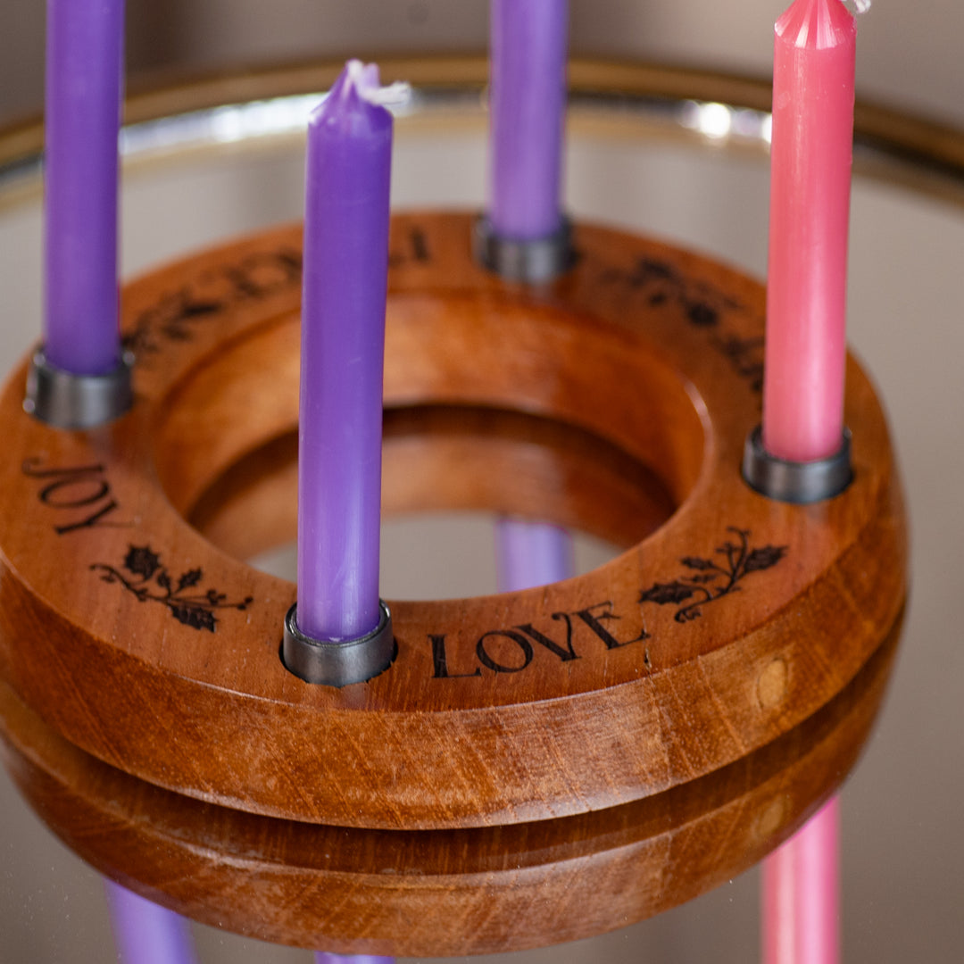 Advent Candle Holder - Mini - Cedar - Engraved - Candles Included