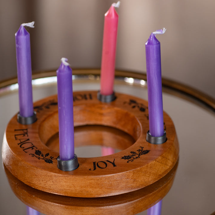 Advent Candle Holder - Mini - Cedar - Engraved - Candles Included