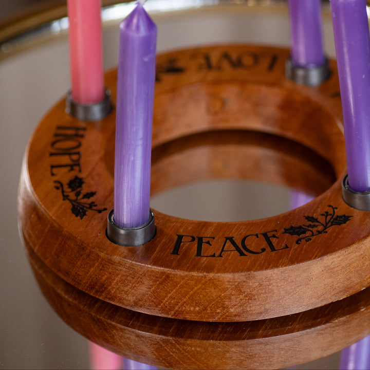 Advent Candle Holder - Mini - Cedar - Engraved - Candles Included