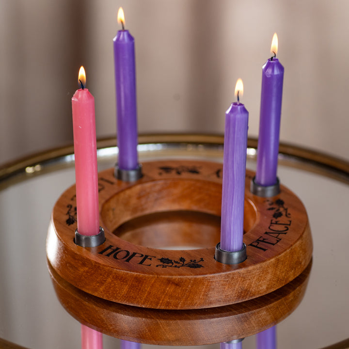 Advent Candle Holder - Mini - Cedar - Engraved - Candles Included