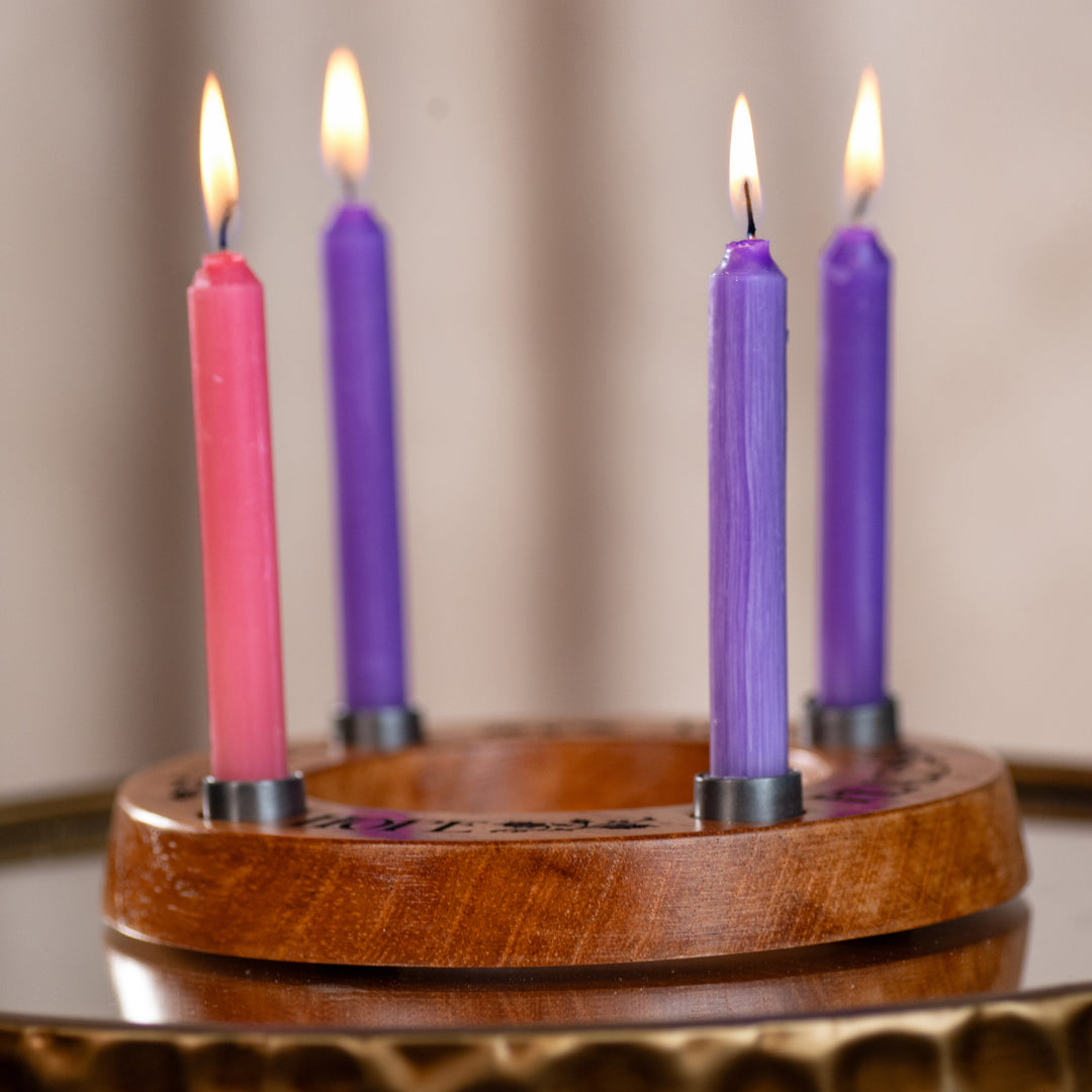 Advent Candle Holder - Mini - Cedar - Engraved - Candles Included