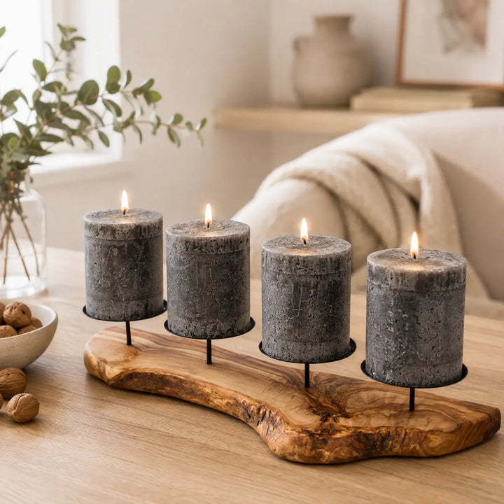 Rustic Advent Wreath - Olive Wood