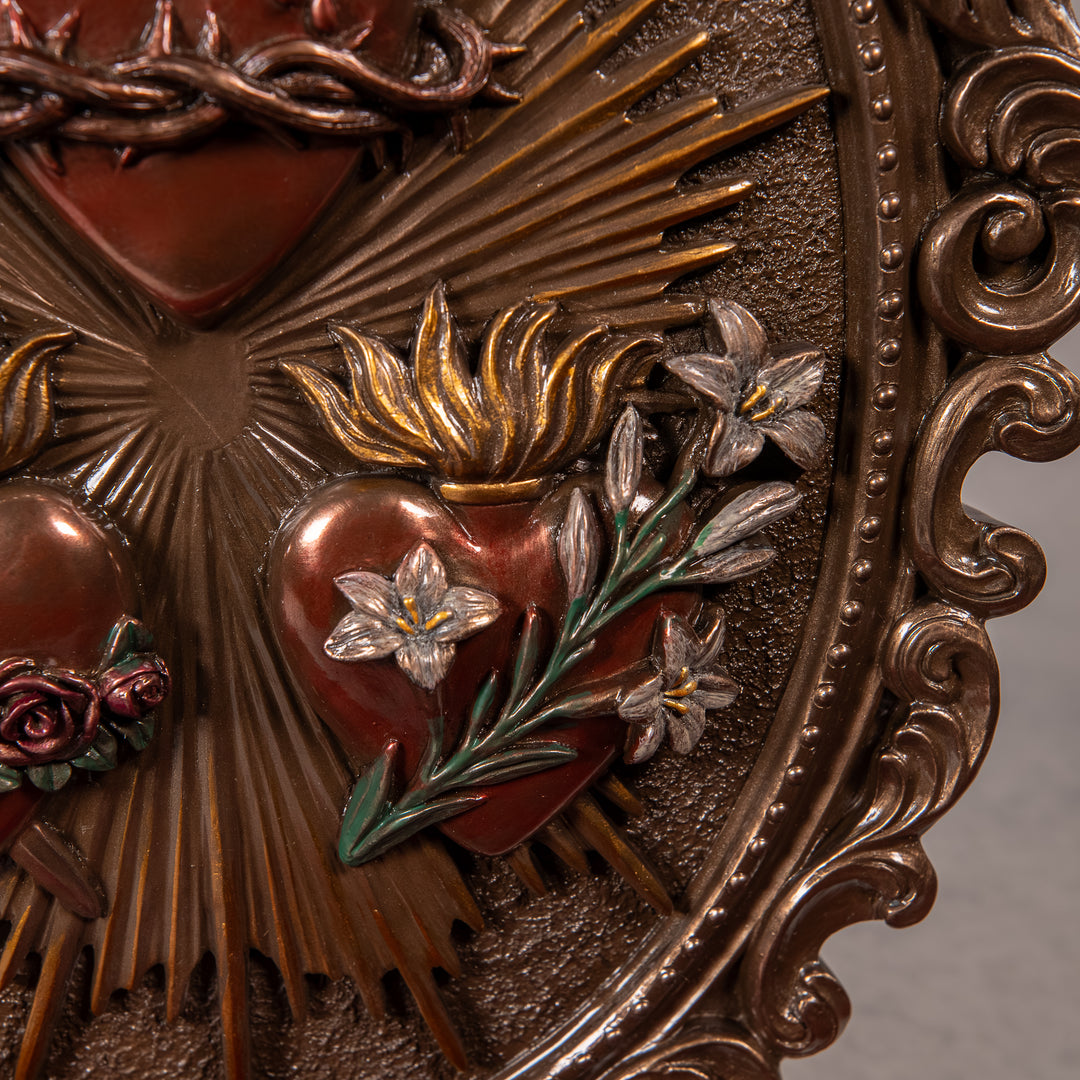 3 Hearts of the Holy Family Bronze Plaque