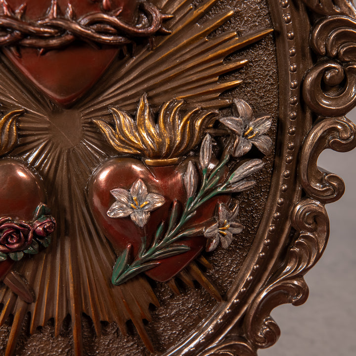 3 Hearts of the Holy Family Bronze Plaque