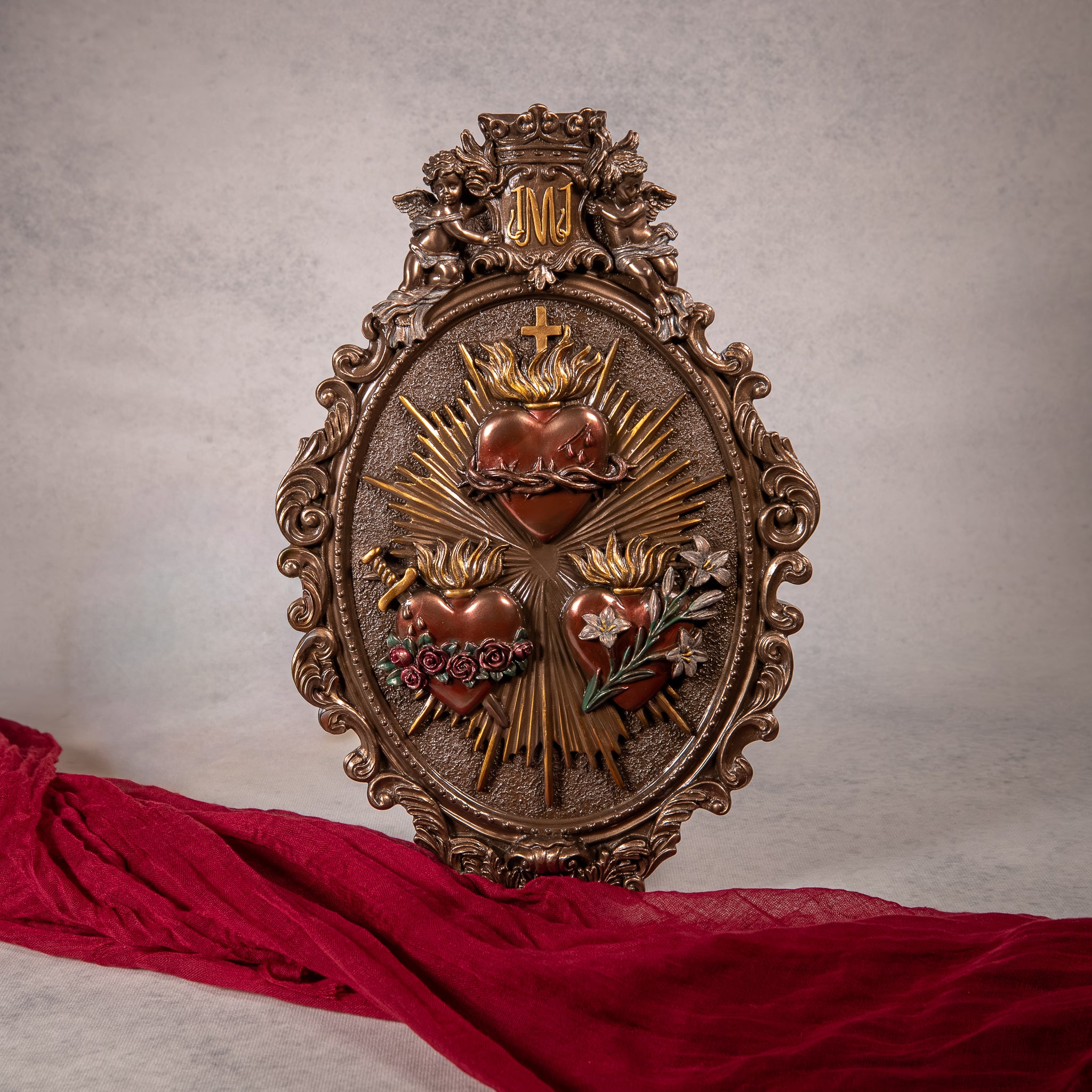 3 Hearts of the Holy Family Bronze Plaque