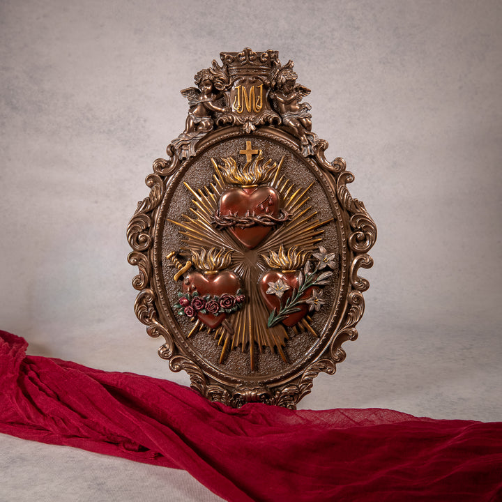 3 Hearts of the Holy Family Bronze Plaque