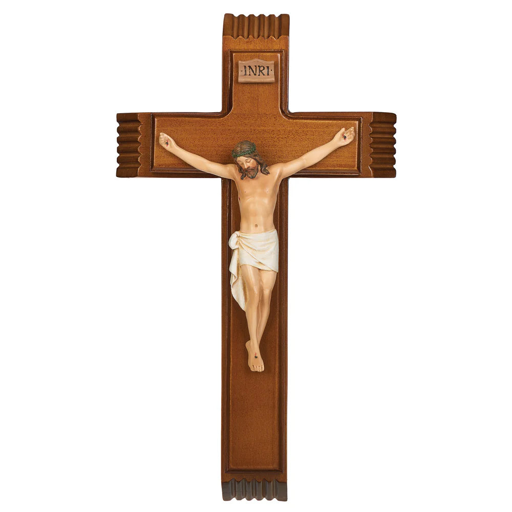 Sick Call Crucifix - 13" - Color Corpus - Resin/Glass - Wood - Candles/HW Bottle