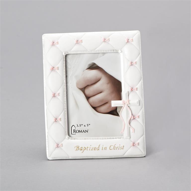 Frame - Baptised in Christ - Pink Bows - 7"H - Fits 3.5x5