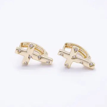 Earrings - Cross - 16K Gold Filled - Cz - Studs