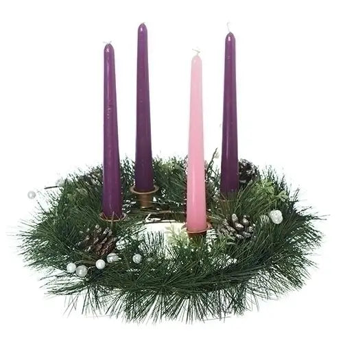 Advent Wreath - Pine - White Balls - 14" D