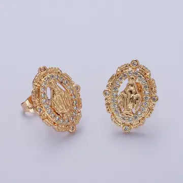 Pendant - Mother Mary - Studs - Cz - 18k Gold