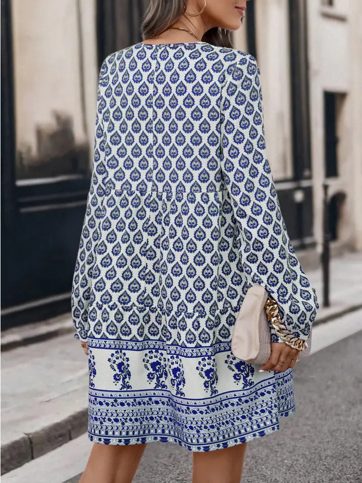 Blue & White Printed Tunic Dress