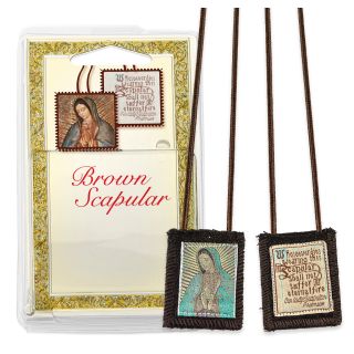 Scapular - OLG Bust - 1.75x2" - Brown Wool