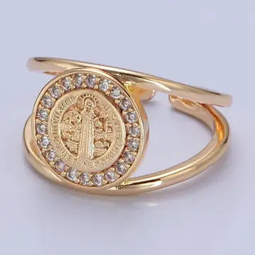 Ring - St. Benedict - Brass - Gold Plated - Cz