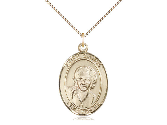 14kt Gold Filled St Gianna Large Pendant - 18" Gold Filled Light Curb Chain