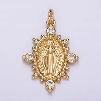 Pendant - Mother Mary - Ornate Rhinestone - 16k Gold Filled
