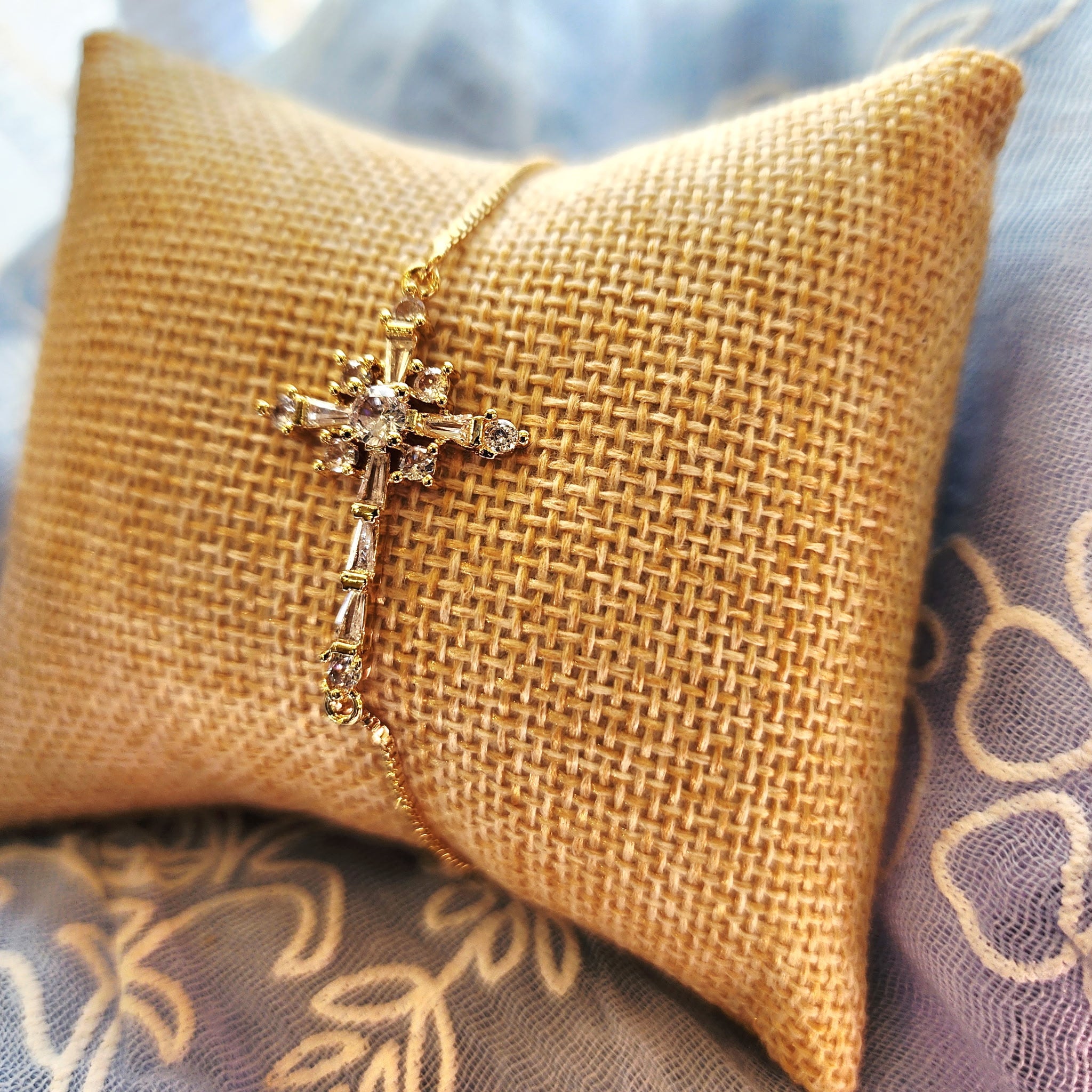 Crystal Embellished Cross Bolo Closure Bracelet