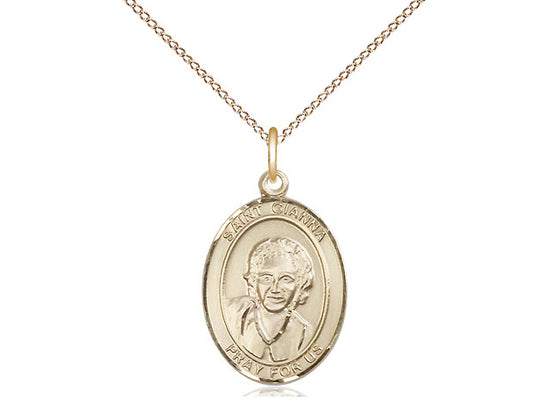 14kt Gold Filled St. Gianna Medium Pendant - 18" Gold Plated Light Curb Chain
