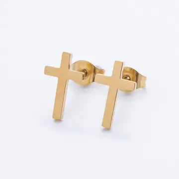 Earrings - Cross - Stainless Steel - Gold - Studs